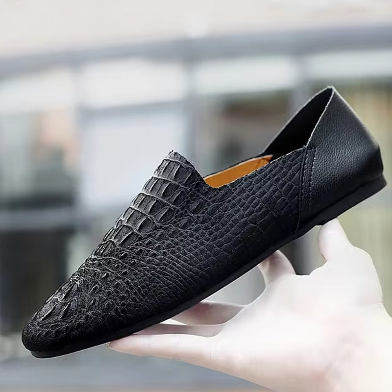 Men Loafer Comfortable Made Crocodile Pattern Shoes Black Men Dresses Shoes - Tophatter Daily Deals