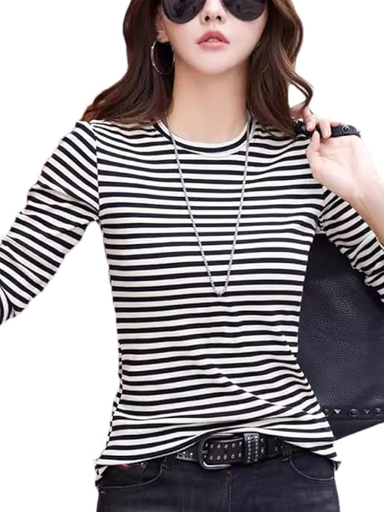 Perfect Blend of Style and Comfort Striped T-Shirt Grey Blouses - Tophatter Daily Deals