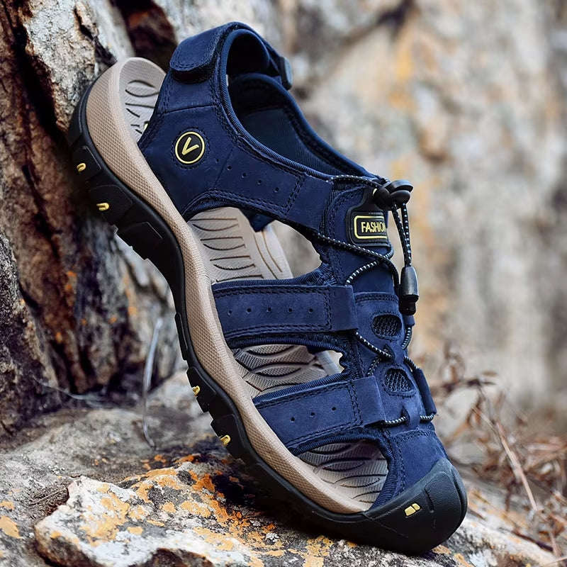 Summer Men Sandals Leather Beach Shoes Blue Men Sandals - Tophatter Daily Deals