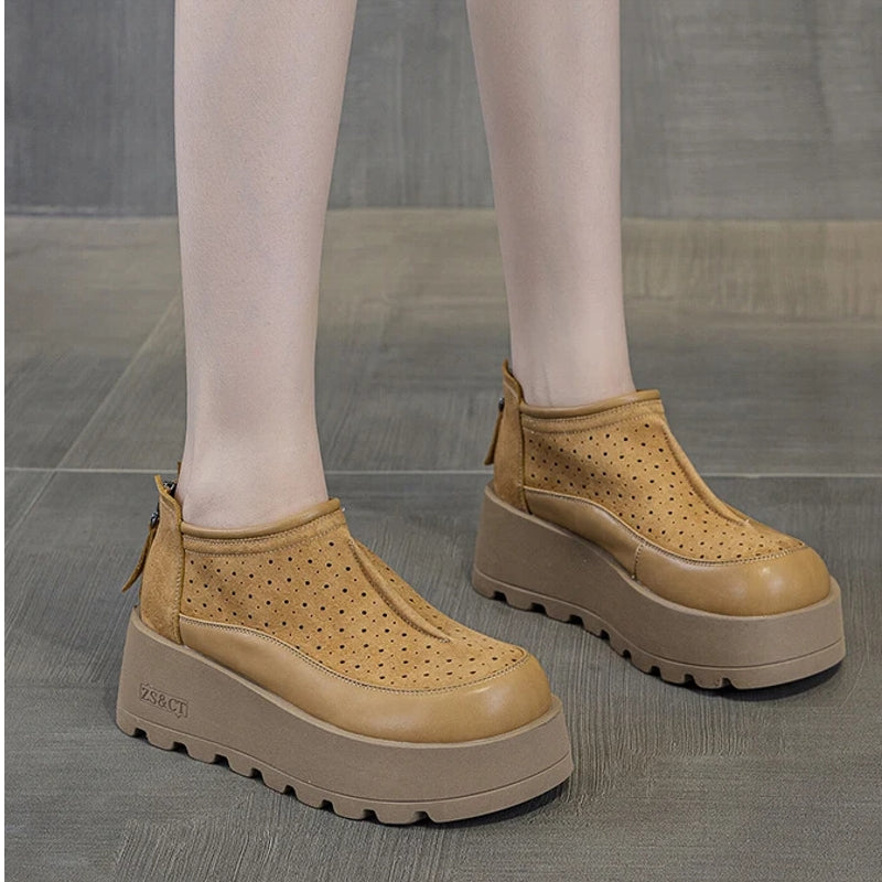 Women Suede Cow Causal Shoes Wedge Flats 6CM Casual Women Shoes - Tophatter Daily Deals