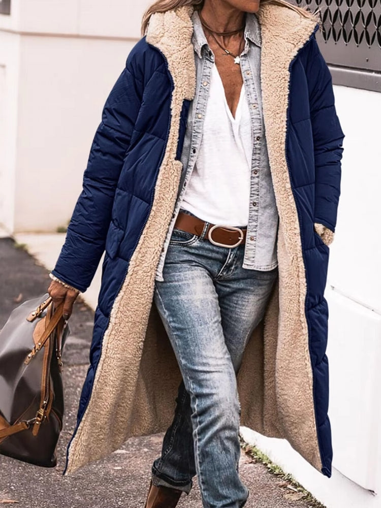 Fashion Winter Hooded Solid Reversible Thick Coat Navy Coats & Jackets - Tophatter Daily Deals