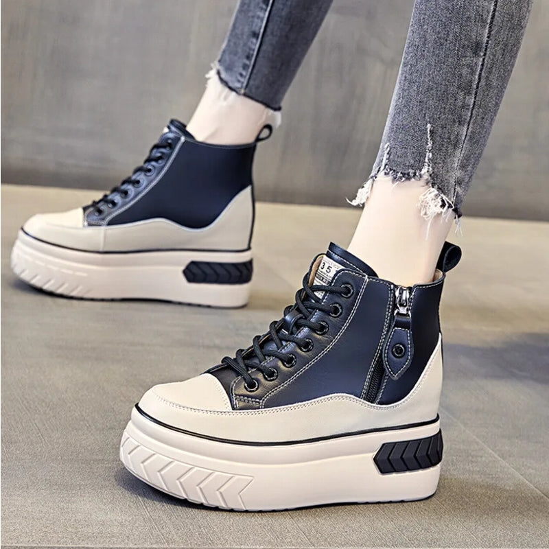 Women Shoes Genuine Leather 8cm Zip Boots High Heel Sneaker - Tophatter Daily Deals