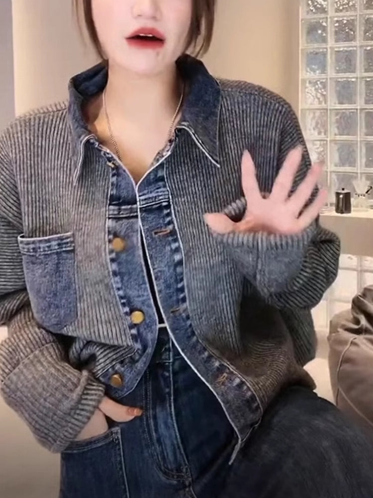 Retro Denim knitted Women Jacket Top Coats & Jackets - Tophatter Daily Deals