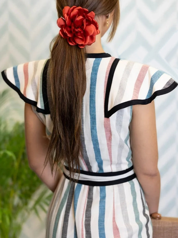 Elegant Striped Print Lace Up Midi Dress Midi Dresses - Tophatter Daily Deals