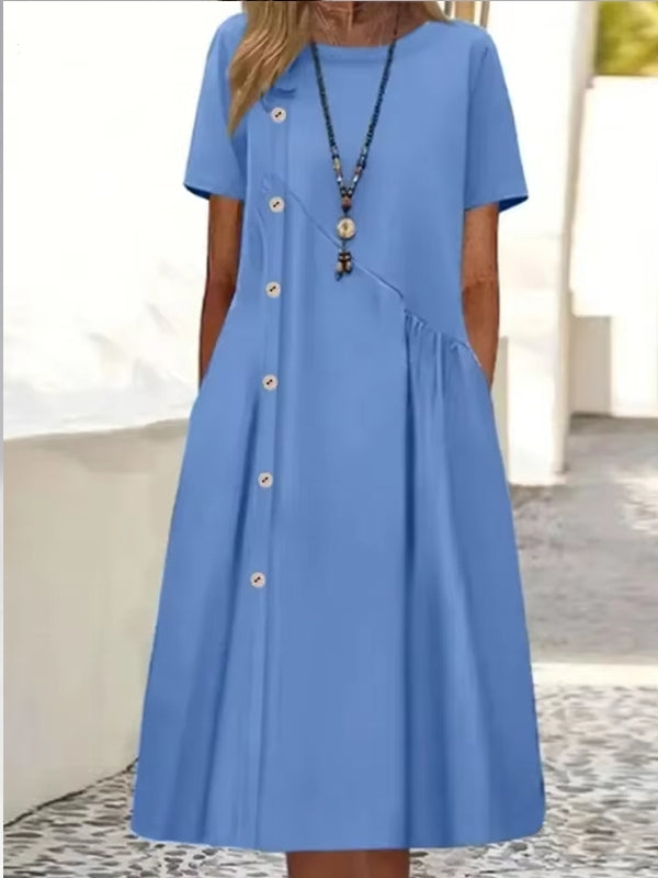 Elegant O-neck Long Dress Blue Midi Dresses - Tophatter Daily Deals