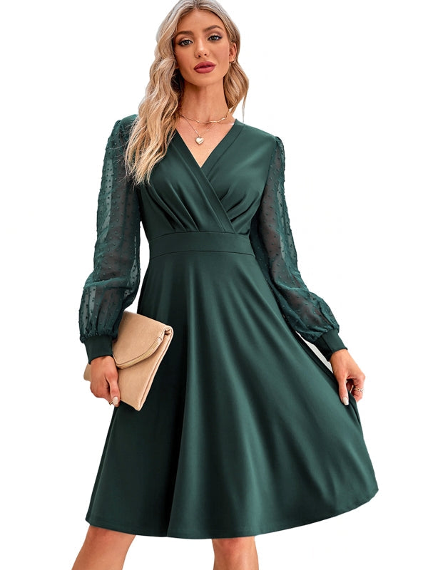 Casual V Neck High Waist Mini Dress Green Mini Dresses - Tophatter Daily Deals