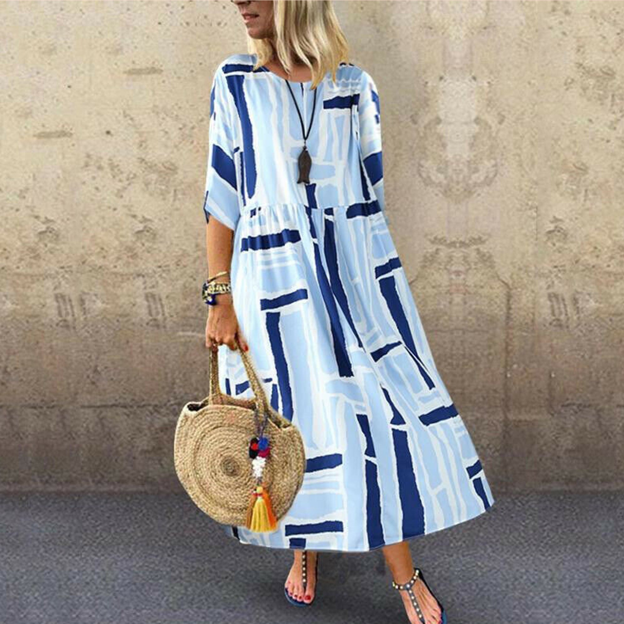 Geometric Print Loose Maxi Dress Maxi Dresses - Tophatter Daily Deals