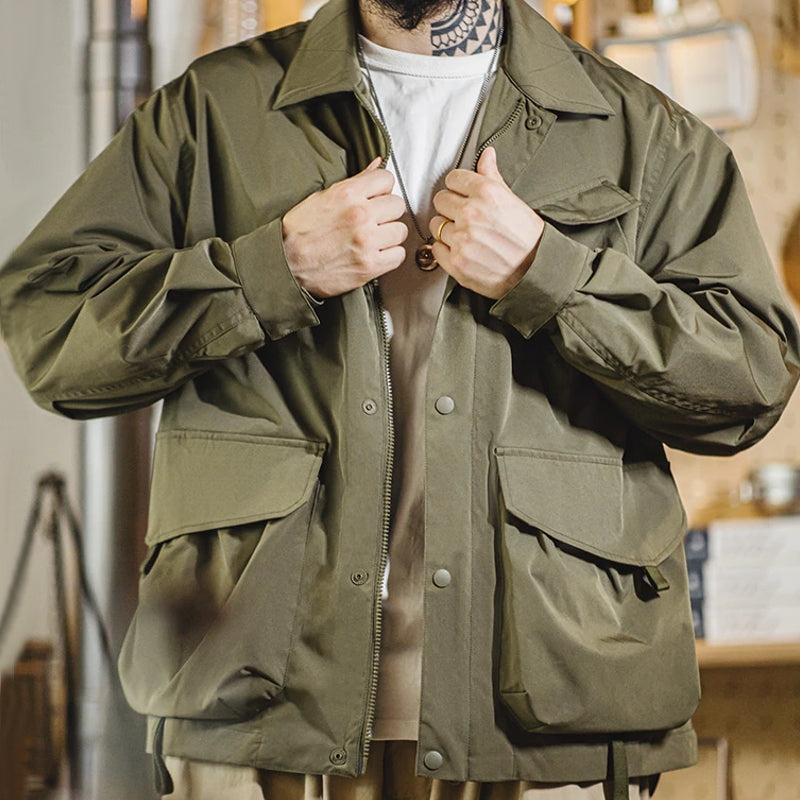 Casual Lapel Jacket Windbreaker Large Pockets Coats Army Green Men Jackets - Tophatter Daily Deals