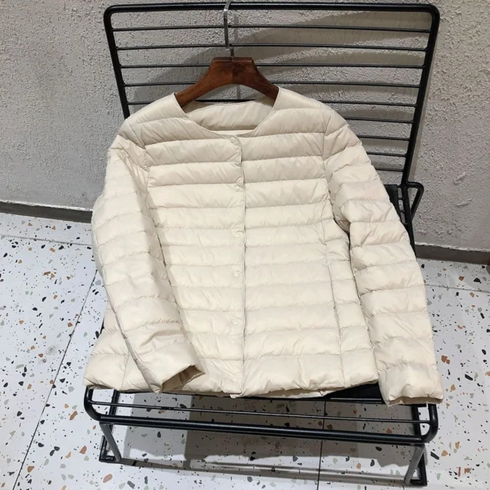 Round Neck Down Jacket Apricot Jacket - Tophatter Daily Deals
