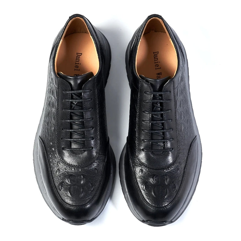 Men Genuine Leather Crocodile Pattern Casual Sneakers Black Men Dresses Shoes - Tophatter Daily Deals
