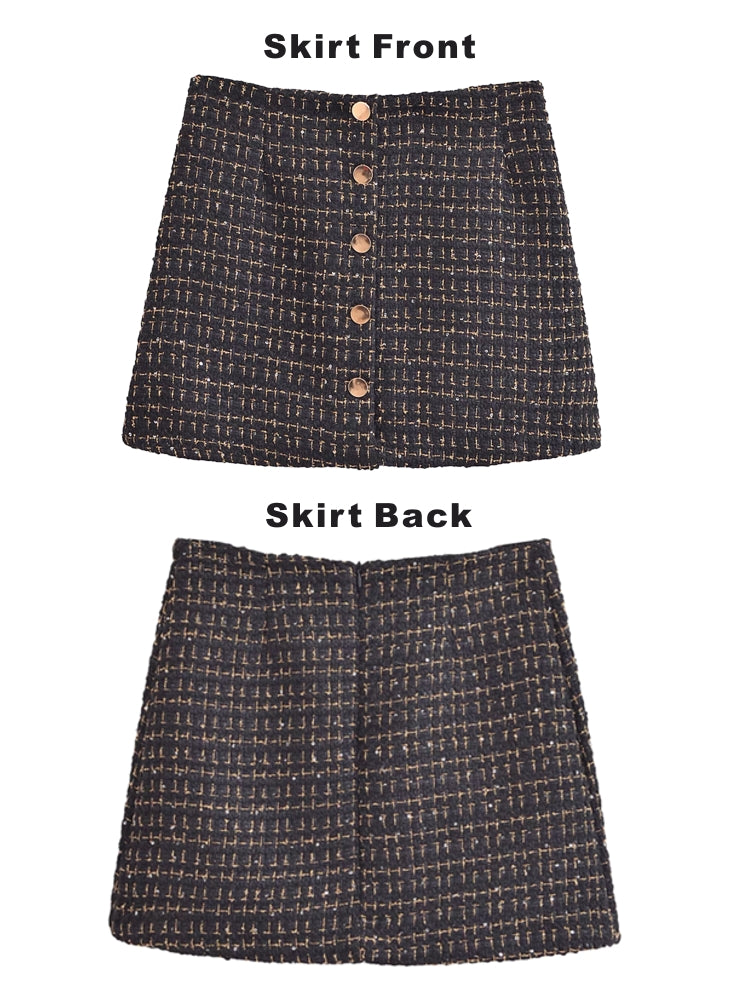 Women Black Braided Gold Thread Tweed Blazer Work Wear Blazers - Tophatter Daily Deals