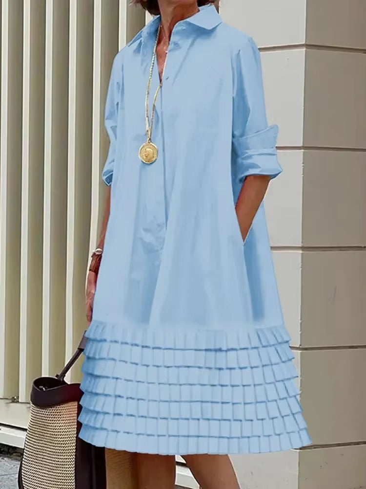 Fashion Layered Pleated Casual Going Out Midi Dresses Blue Midi Dresses - Tophatter Daily Deals