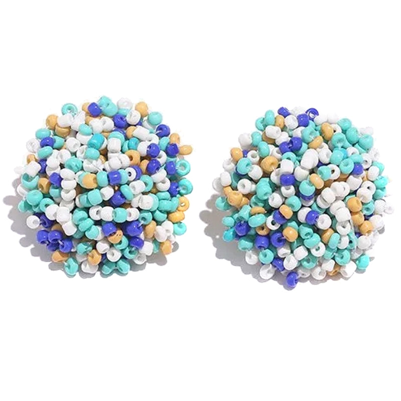 Fashion Handmade Beaded Stud Earrings Light Blue Earrings - Tophatter Daily Deals
