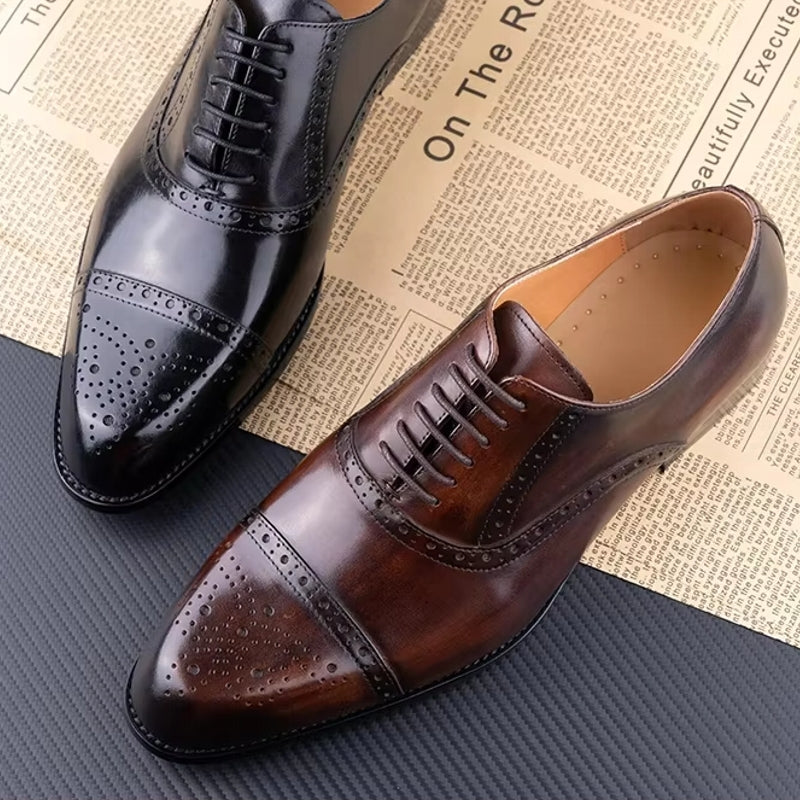 Genuine Cowhide Formal Office Classic Brogue Shoe Men Dresses Shoes - Tophatter Daily Deals
