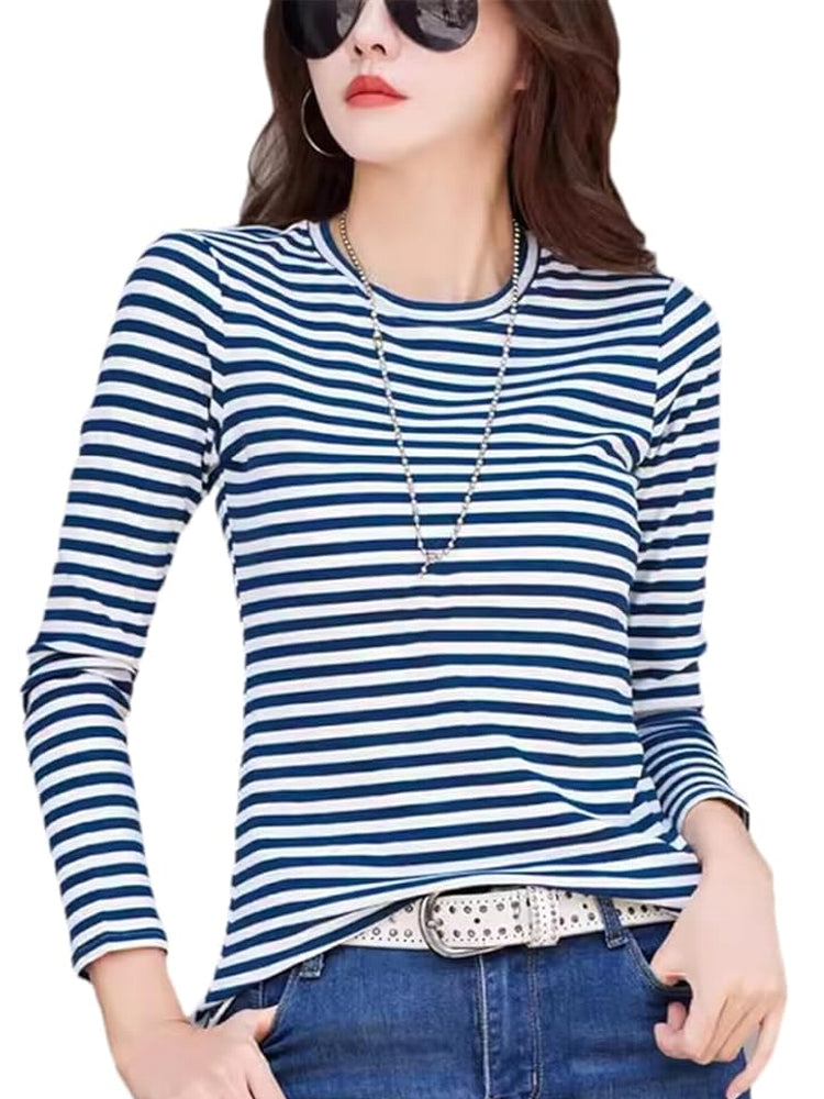Perfect Blend of Style and Comfort Striped T-Shirt Blue Blouses - Tophatter Daily Deals