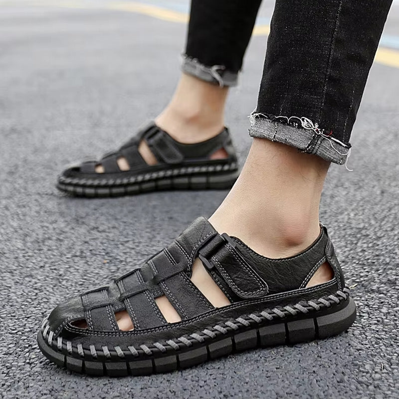 Slip On Split Leather Shoes Men Flats Men Sandals - Tophatter Daily Deals