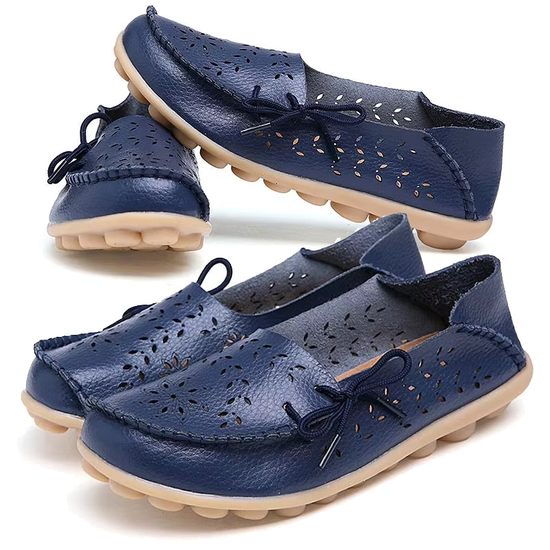 Women Casual Shoes Breathable Leather Loafers Navy Women Shoes - Tophatter Daily Deals