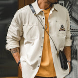 Retro Sleeve Patchwork Pocket Totem Shirt Creamy White Men's Clothing - Tophatter Daily Deals