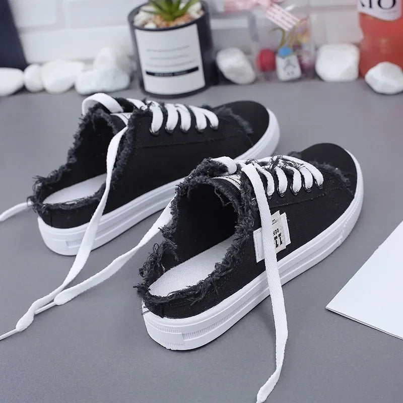 Women Canvas Shoes Flat Slipper Black Casual Women Shoes - Tophatter Daily Deals