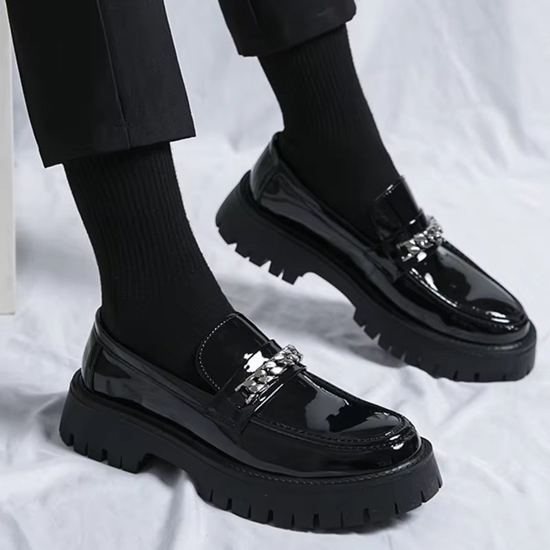 British Style Men Wedding Leather Shoes Black Loafers - Tophatter Daily Deals