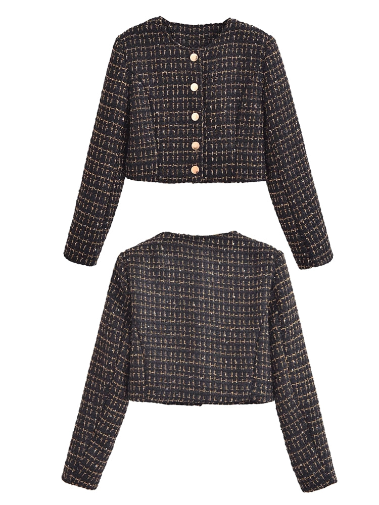 Women Black Braided Gold Thread Tweed Blazer Work Wear Blazers - Tophatter Daily Deals