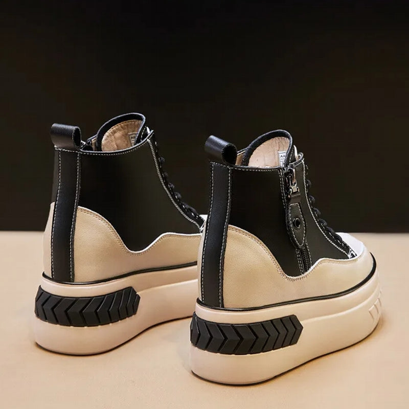 Women Shoes Genuine Leather 8cm Zip Boots High Heel Sneaker - Tophatter Daily Deals