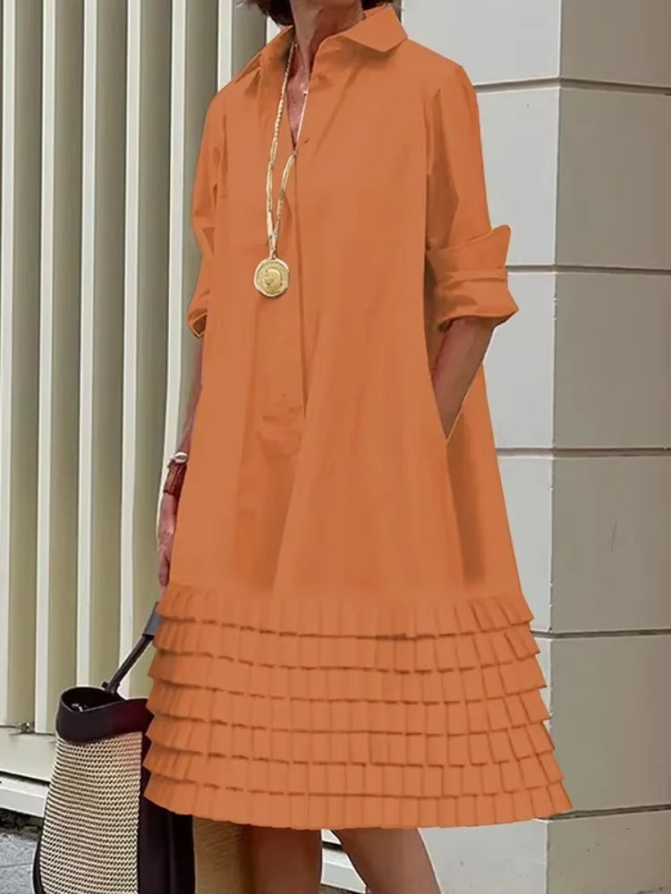 Fashion Layered Pleated Casual Going Out Midi Dresses Orange Midi Dresses - Tophatter Daily Deals