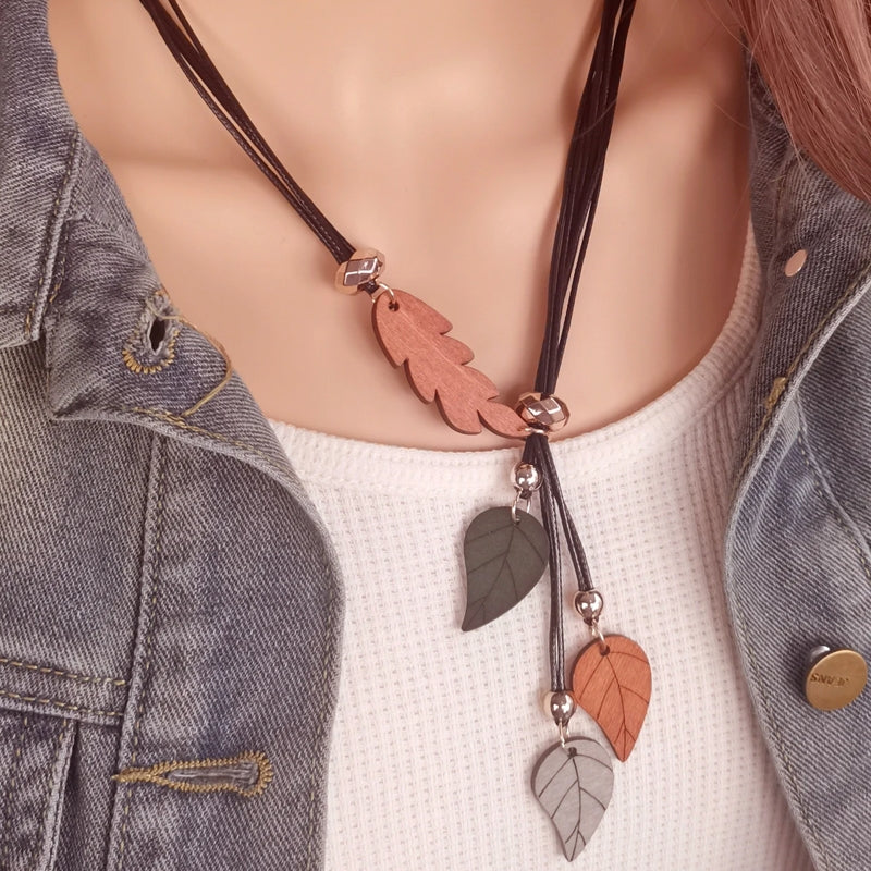 Ethnic Wood Leaf Pendants Necklace JEWELLERY - Tophatter Daily Deals
