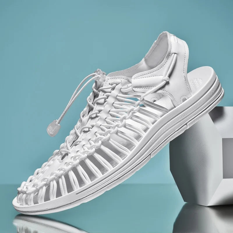Fashion Handmade Weaving Design Beach Couples Sandals White Men Sandals - Tophatter Daily Deals