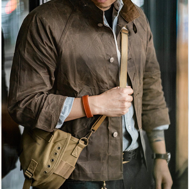 Retro Cotton Stand Collar Oil Waxed Jacket Men Jackets - Tophatter Daily Deals