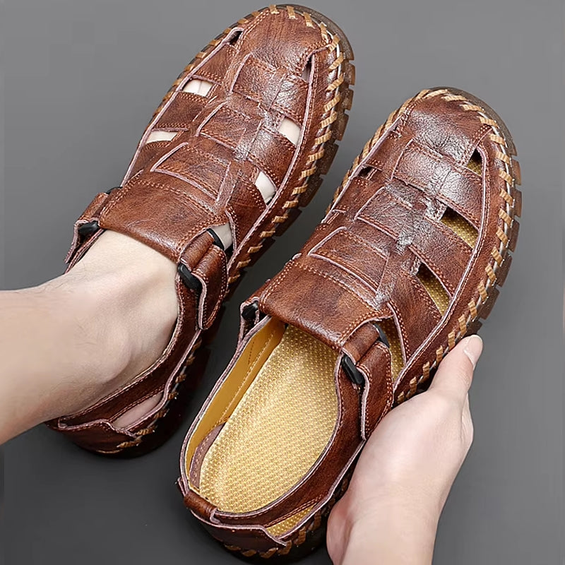 Slip On Split Leather Shoes Men Flats Men Sandals - Tophatter Daily Deals