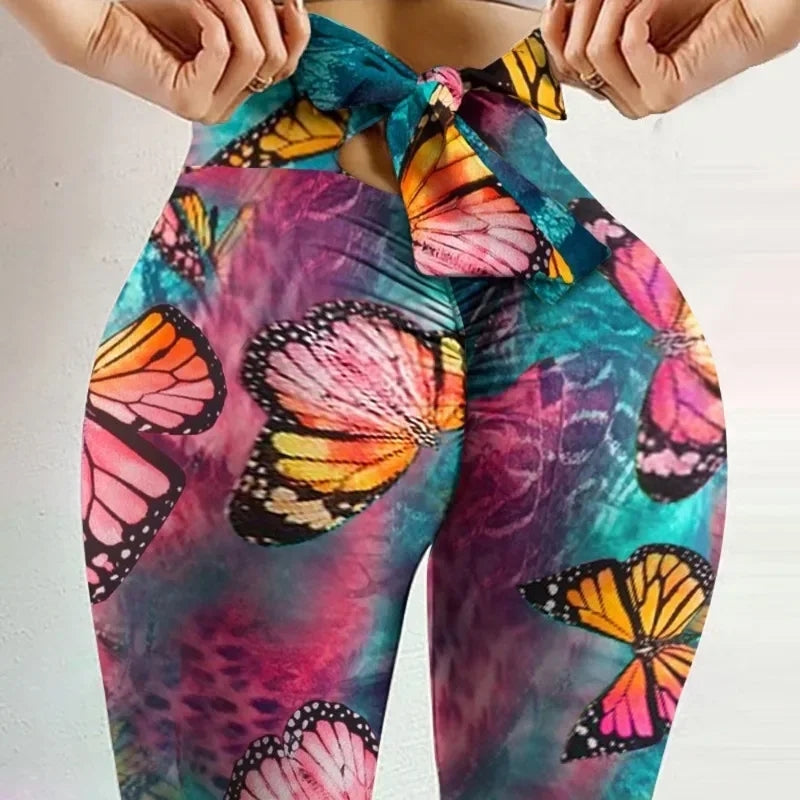 High Waist Sexy Bow Bandage Yoga Pants Multicolor Leggings - Tophatter Daily Deals