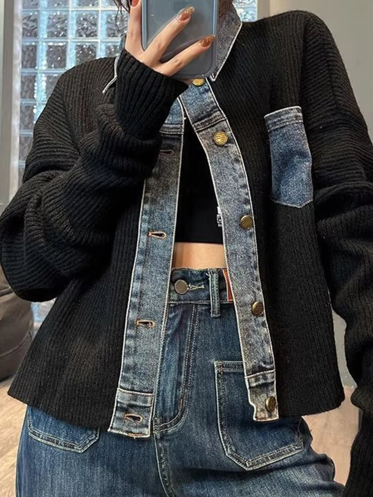 Retro Denim knitted Women Jacket Top Coats & Jackets - Tophatter Daily Deals