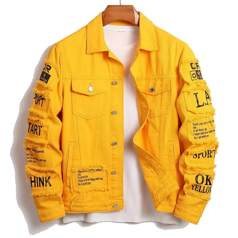 Men's Denim Jacket Jeans Clothing Yellow Men Jackets - Tophatter Daily Deals