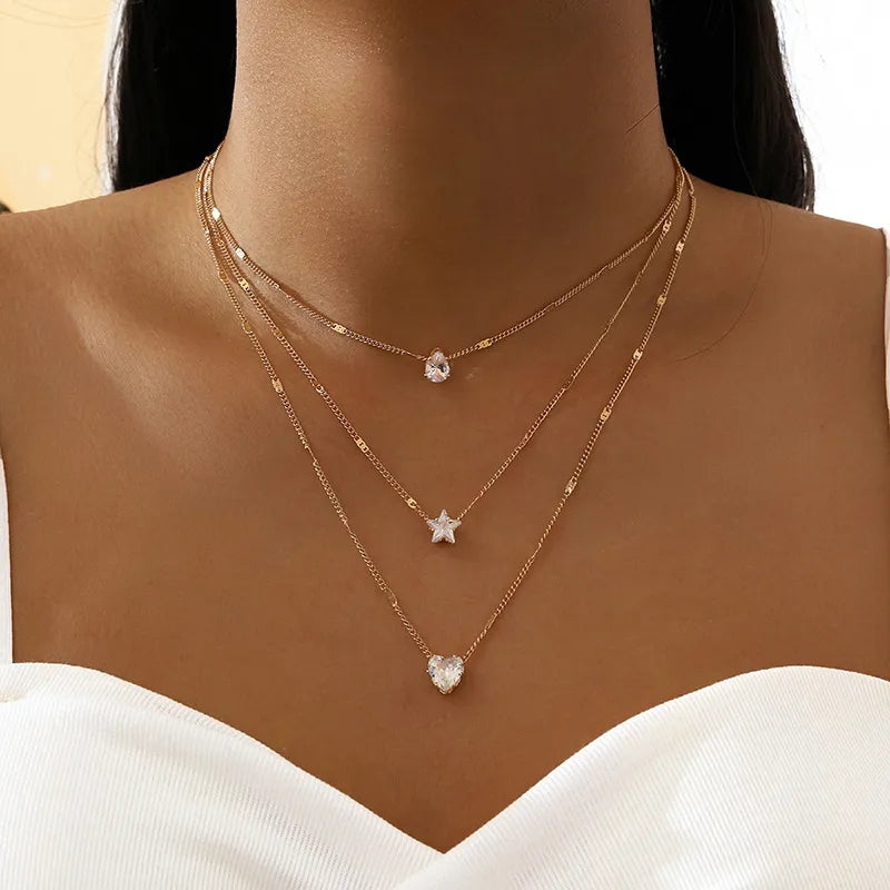 Crystal Zircon Heart Star Charm Pendant Necklace Necklace - Tophatter Daily Deals