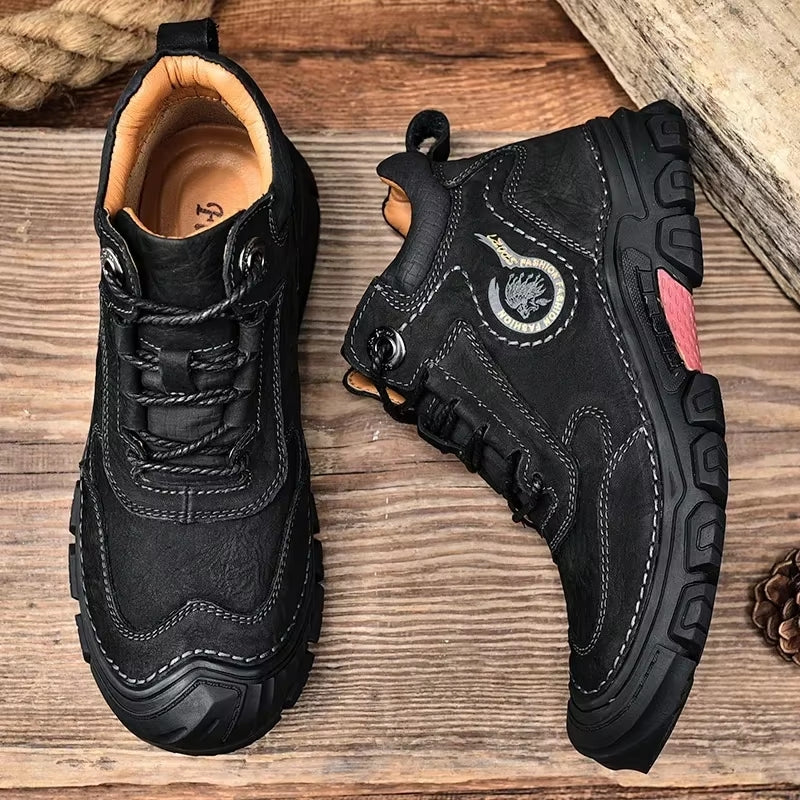 Winter Wear-resistant Ankle Mountaineering Boots Black Men Dresses Shoes - Tophatter Daily Deals