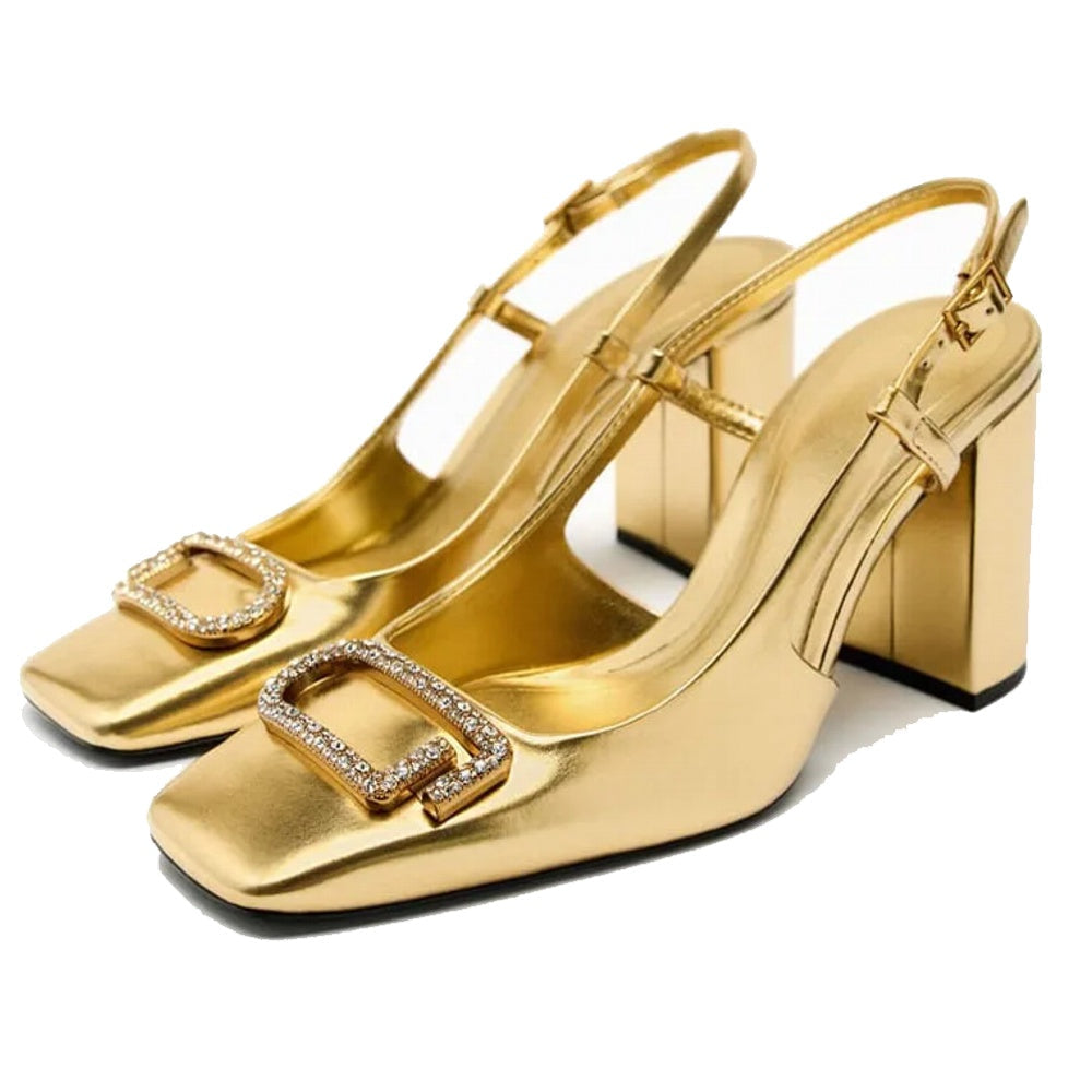Elegant Women Sling Back Shoes Modern Office Heels Gold heels - Tophatter Daily Deals