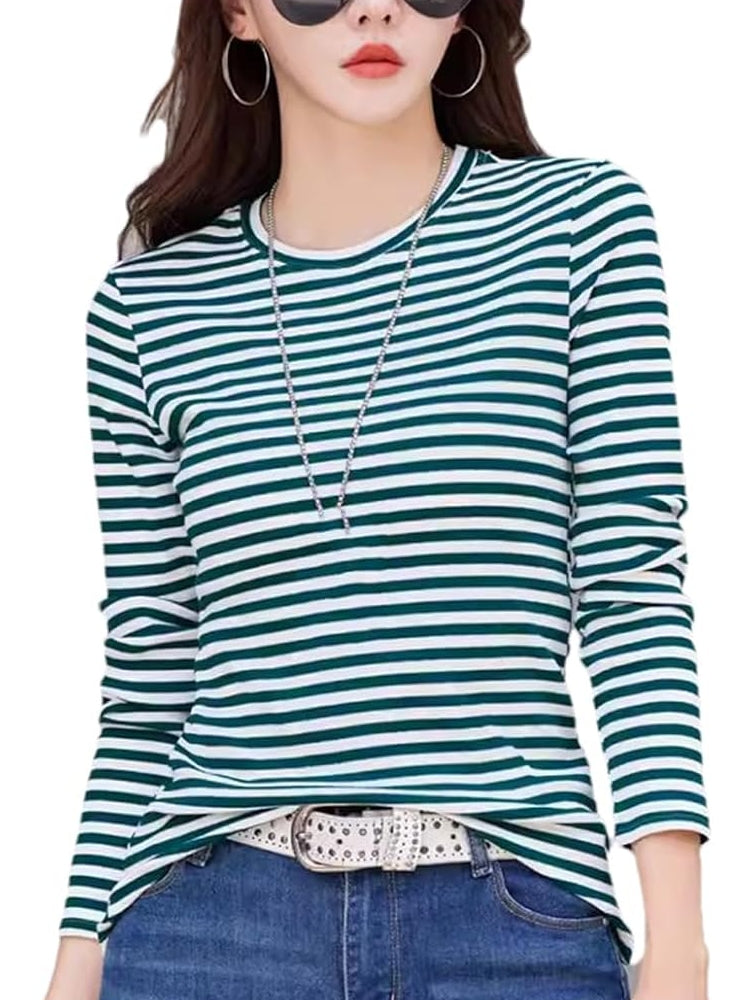 Perfect Blend of Style and Comfort Striped T-Shirt Green Blouses - Tophatter Daily Deals