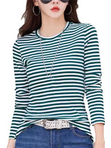 Perfect Blend of Style and Comfort Striped T-Shirt Green Blouses - Tophatter Daily Deals