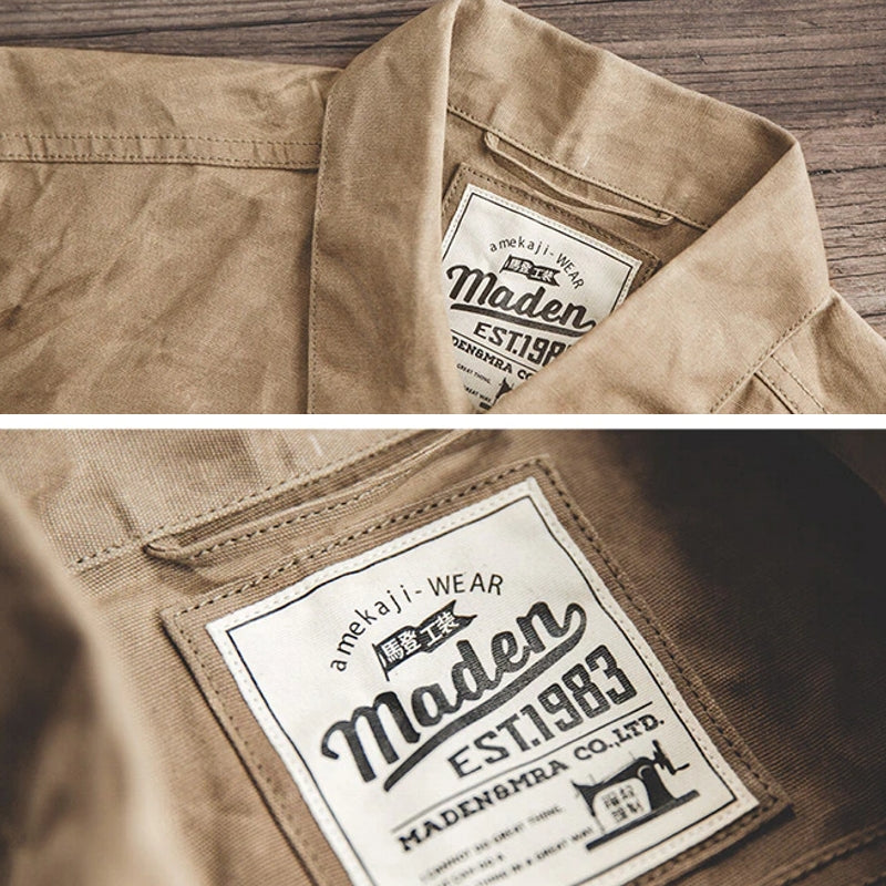 Canvas Oil Wax Men Jackets Khaki Retro Multi-pocket Men's Clothing - Tophatter Daily Deals