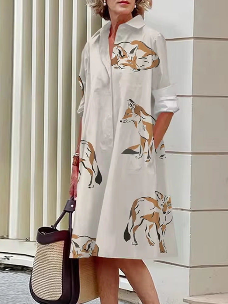 Fashion Street Shirt Midi Dress Wolf Midi Dresses - Tophatter Daily Deals