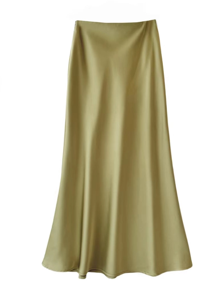 Smooth and silky Hip Wrap Zipper Skirt For Office Lady Olive Midi Dresses - Tophatter Daily Deals