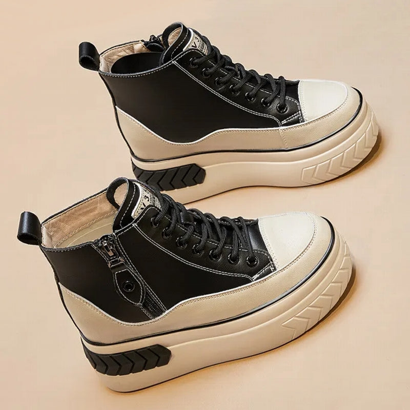 Women Shoes Genuine Leather 8cm Zip Boots High Heel Sneaker - Tophatter Daily Deals
