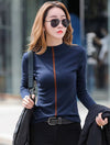 Autumn Winter Elastic Cotton Casual T Shirt Navy Blouses - Tophatter Daily Deals