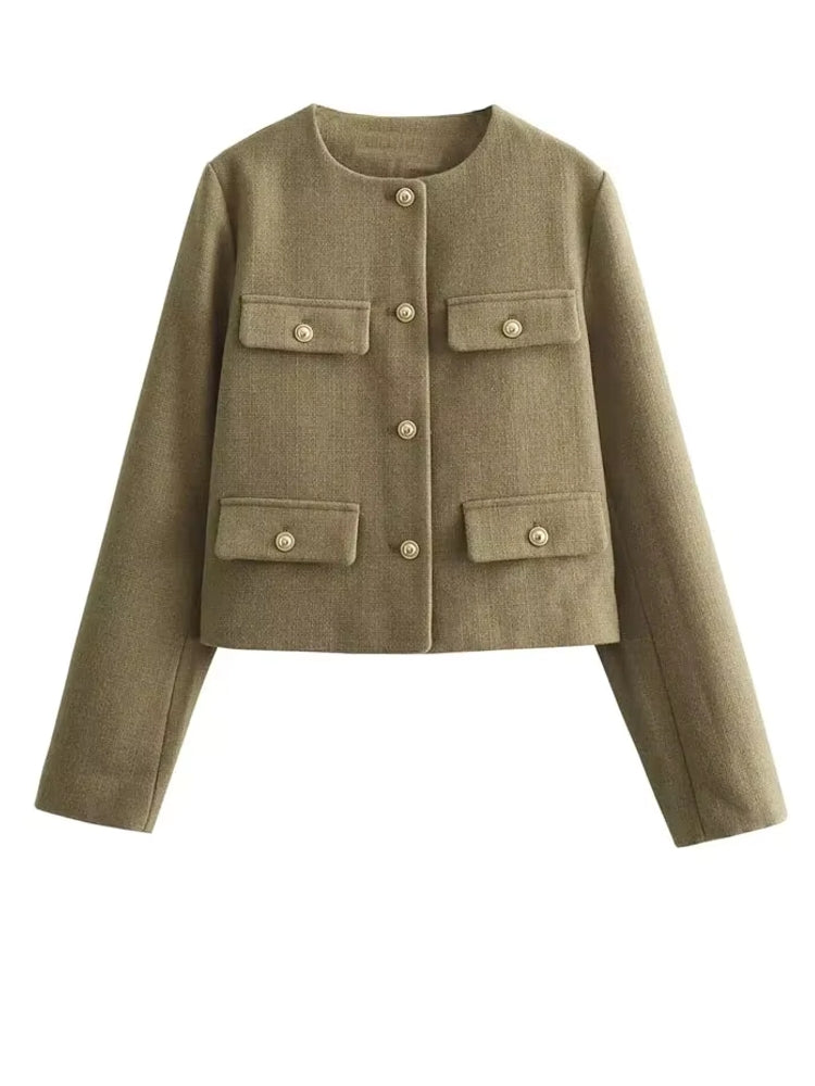 Winter Button Demi-Season Short Coats Beige Work Wear Blazers - Tophatter Daily Deals