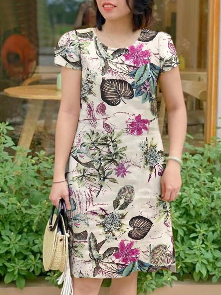 Women Round Neck Short Sleeve Casual Dress Mini Dresses - Tophatter Daily Deals