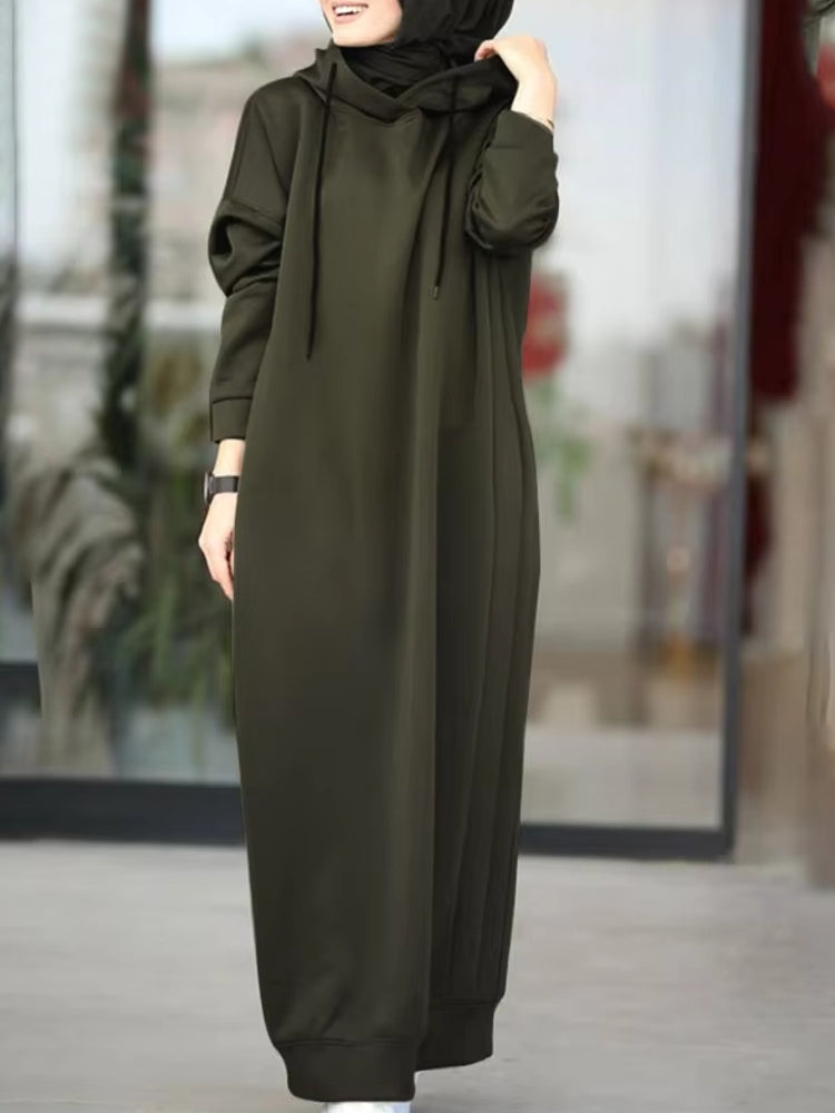 Women Drawstring Robe Hoodies Dress Army Green Maxi Dresses - Tophatter Daily Deals
