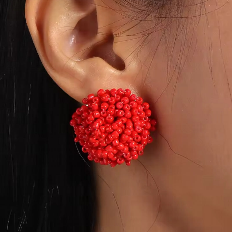Fashion Handmade Beaded Stud Earrings Red Earrings - Tophatter Daily Deals