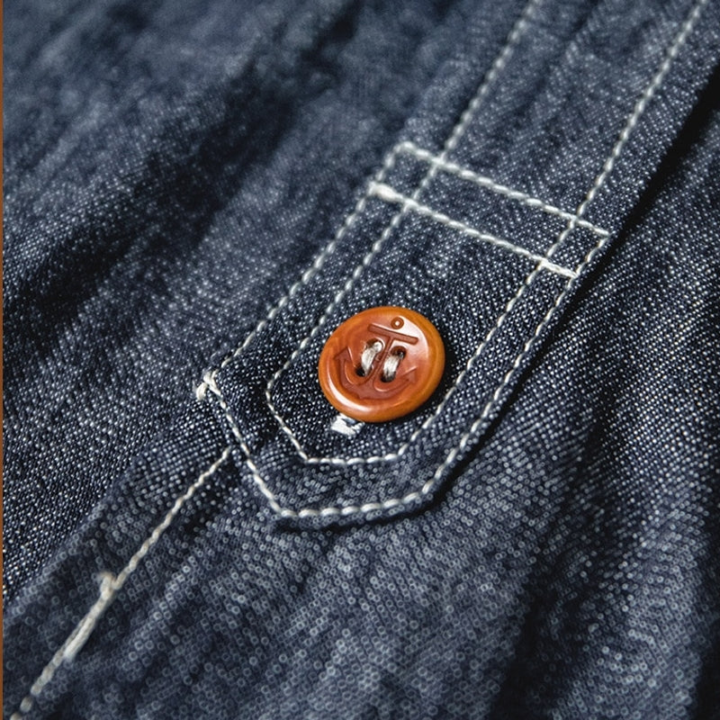 Men Jeans Indigo Washed Solid Work Shirt Men's Clothing - Tophatter Daily Deals