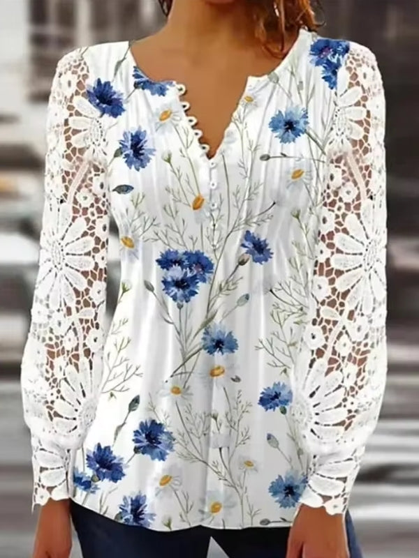 Casual Shirt Women Long sleeve Printed Blouse Sky Blue Blouses - Tophatter Daily Deals